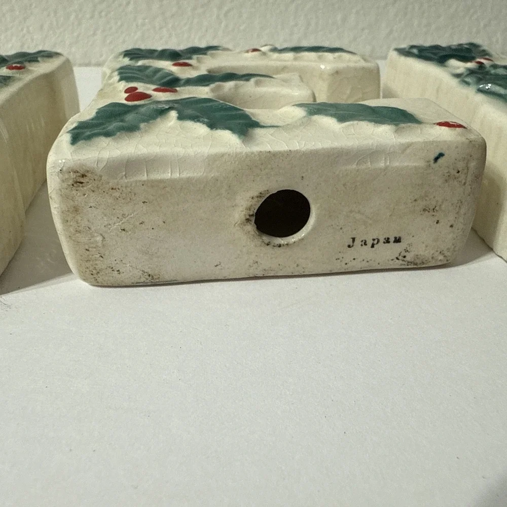 Vintage Ceramic NOEL Letters Christmas Mini‎ Candlestick Set Kitschy Retro Japan